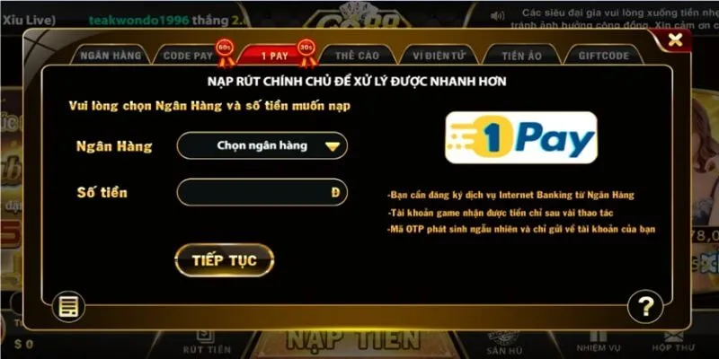 Giao dịch 1pay cực nhanh cho bet thủ