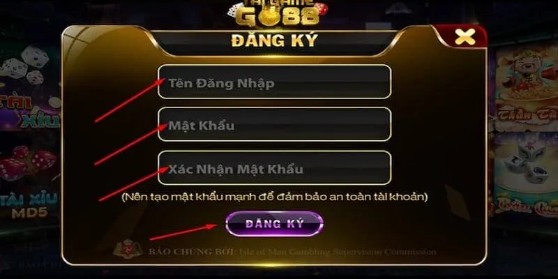 Người chơi cần điền đầy đủ thông tin được yêu cầu khi đăng ký Go88