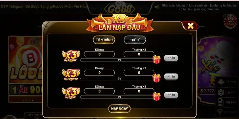 Người chơi mới của Go88 sẽ nhận được ưu đãi lần nạp đầu